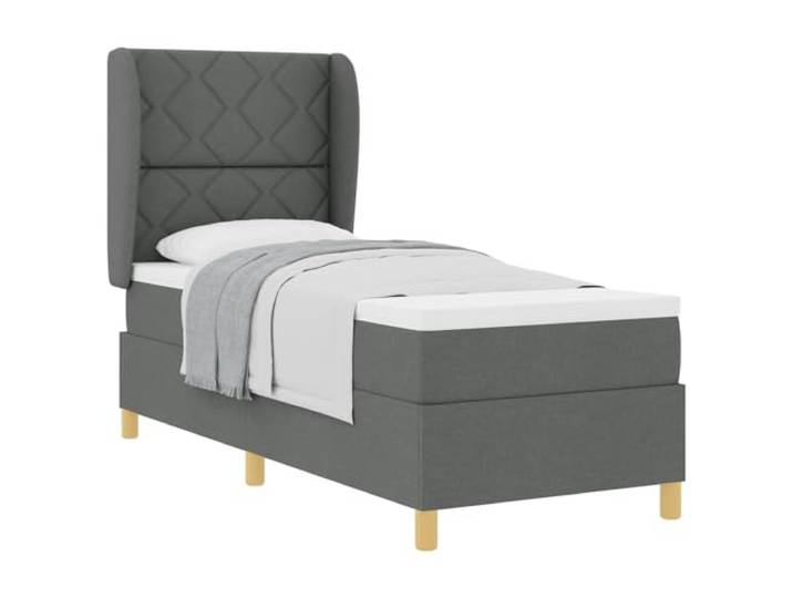 KTHLBRH Boxspringbett mit Kopfteil dunkelgrau 200 x 80 cm Stoff Kopfteil in zwei Höhen verstellbar, Taschenfedern, Schaumstoff, Holzlatten, Trockentuch