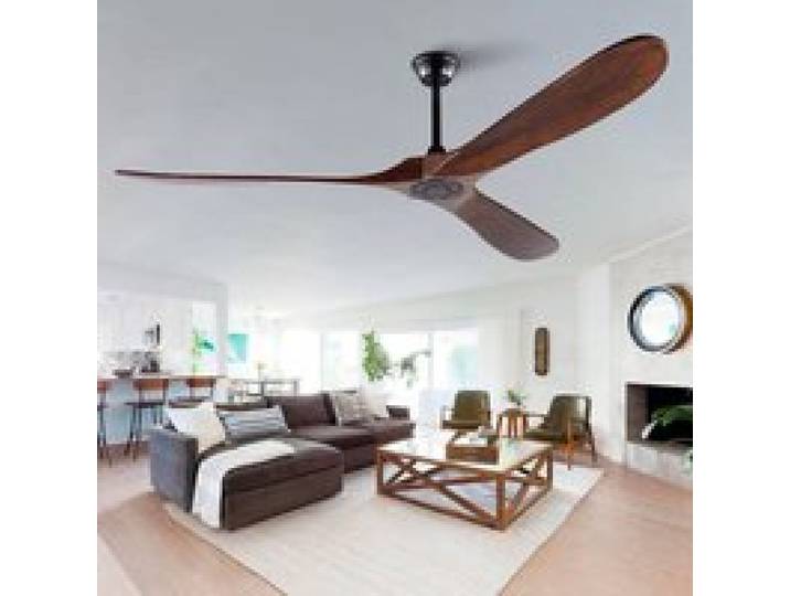 CollaHausse Ventilateur de Plafond Extérieur Bois Noyer Étanche Design Mid-Century Terrasse avec Tube de Descente