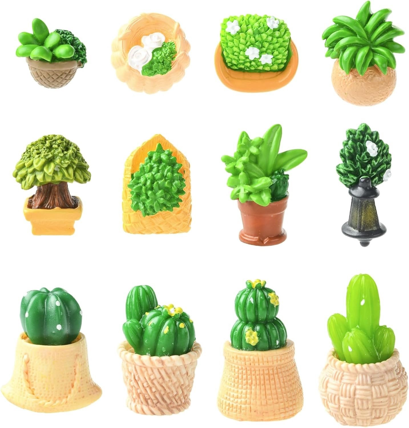 48 stuks houten miniatuur figuren in 12 stijlen voor planten en DIY sieraden decoratie