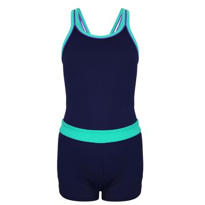 Badeanzug AQUARTI "Body Mädchen Badeanzug mit Bein Racerback", Kinder, Gr. 128, N-Gr, grün (dunkelblau, grün), Obermaterial: 80% Polyamid PA. 20% Elasthan EL., Badeanzüge Badeanzug