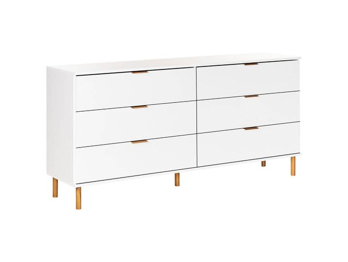 Beliani Kommode mit 6 Schubladen Weiß Walpole, Eukalyptusholz, 158x76x40 cm, Kleinmöbel, Kommoden, Kommoden