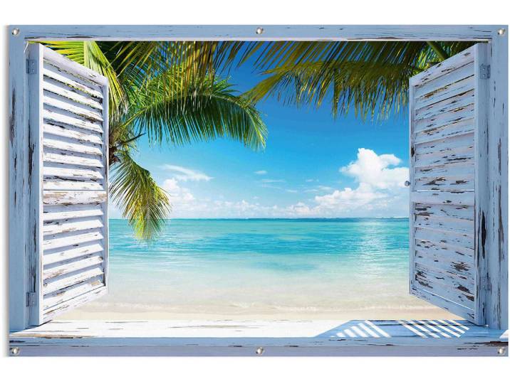Poster REINDERS Strandfenster , blau (farbe bild(er): blau), B:120cm H:80cm T:0,1cm, Leinwand, Bilder, Poster, leichtes und wasserfestes Gartenposter für den Ausseneinsatz
