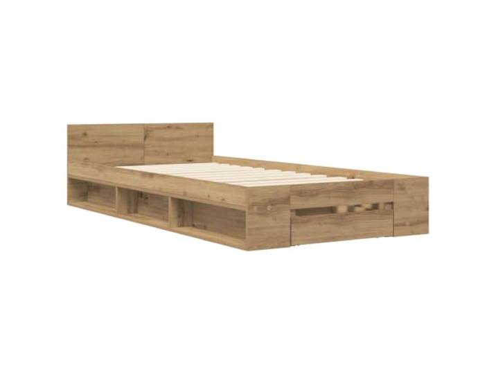KTHLBRH Bettrahmen mit Schubladen Eiche Handwerk 80 x 200 cm Technisches Holz, feste Latten, Kapazität 140 kg, integrierter Behälter