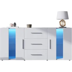 Sideboard 140x35x70 cm mit LED-USB-Licht, 2 Schränke, 3 Schubladen, verstellbare Regale, Eichenoptik, Hochwertige Spanplatte, Modern