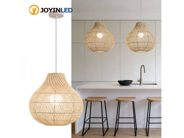 Luminaire suspendu en rotin JOYINLED 35CM, lampe suspendue en rotin tressé à la main, lustre en osier pour salle à manger, salon, chambre, cuisine, ferme