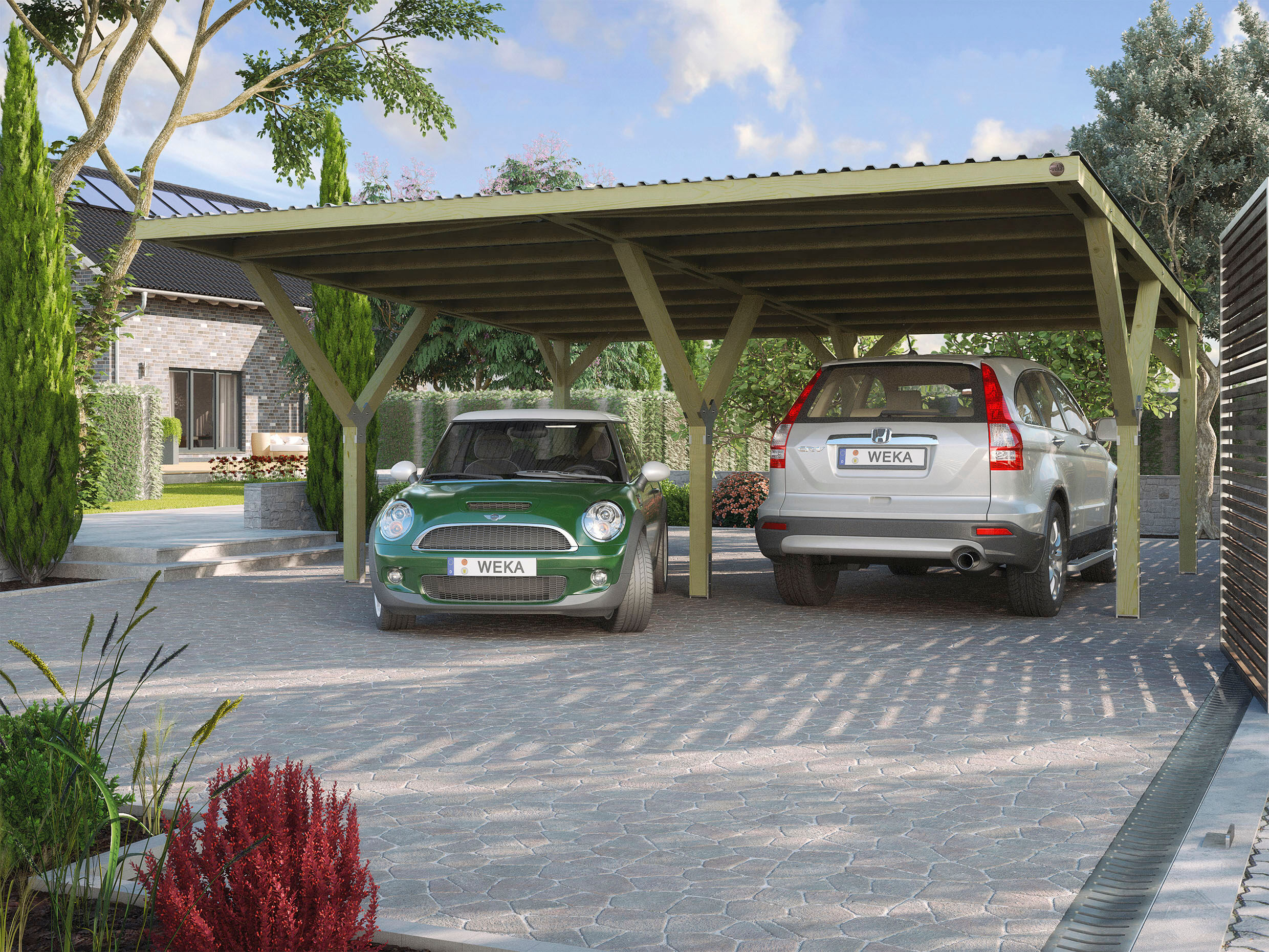 Doppelcarport WEKA, braun, B/H/T: 241cm x, Carports, mit PVC-Dach