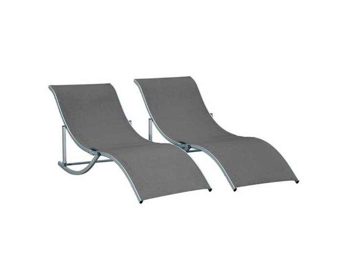 Chaise Longue Lot de 2 chaises longues jardin aluminium gris foncé - Transat ergonomique textilène 165x61x63 cm - Confort extérieur