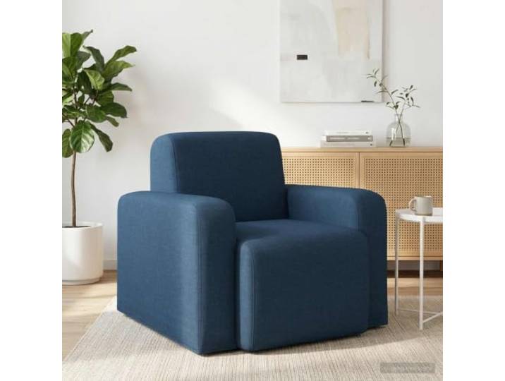 NLQMSU Blauer Sessel aus Stoff mit gebogener Rückenlehne und Armlehnen Modernes Design, Rahmen aus Holz, Polyester, gebogene Rückenlehne, Armlehnen, einfache Wartung, Wohnzimmer, Schlafzimmer