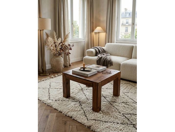 KADIMA DESIGN Couchtisch Couchtisch Massiv-Holz 60 cm breit Wohnzimmer-Tisch Design Holz, dunkel-braun Landhaus-Stil Beistelltisch