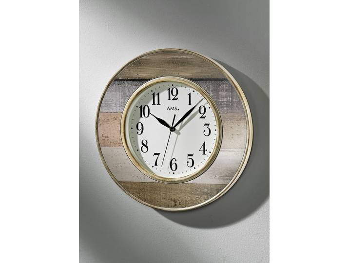 Wanduhr mit Funkwerk aus dem Hause AMS, Creme-Braun