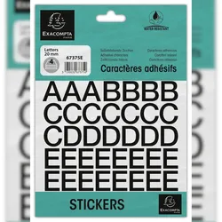 Exacompta 67375E Packung mit selbstklebenden, schwarzen Buchstaben A-Z 20 mm - Schwarz