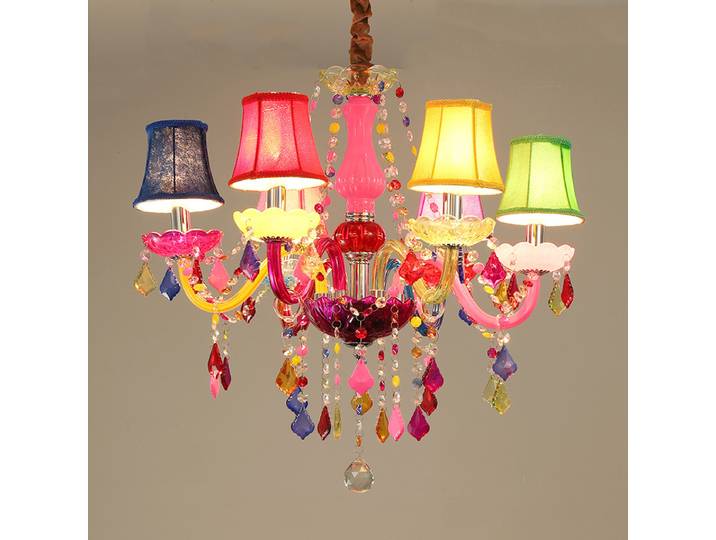 Lustre suspendu coloré de Style européen pour chambre d'enfants, lampe en cristal pour chambre de princesse, Ktv Bar atmosphère