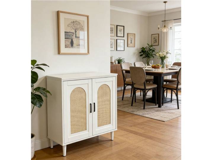 GarveeMore Buffet Rattan Sideboard Schrank verstellbar 2-Tier-Lagerung