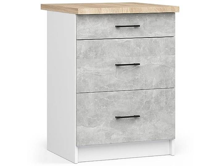 AKORD Olive Küchenschränke Geräumig Robust Für jedes Design Für eine kleine Küche Für eine Küchenzeile Als Teil eines Sets Weiß & Beton
