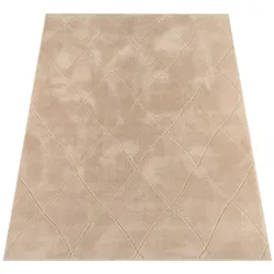 KADIMA DESIGN Waschbarer Teppich waschmaschinenwaschbar Unifarben Struktur Rauten Küche, Flur schmutzabweisend Beige Läufer 60x100 | 100% Polyester