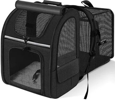 Friendly Fresh Finds Breathable Mesh Pet Carrier Backpack Expandable Cat Carrier Bag For Hiking And Travel black