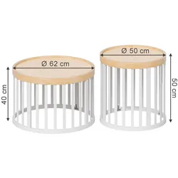 Vicco, Couchtisch + Beistelltisch, Couchtisch-Set Enara, Bambus/Weiss, x cm, mit 2 Teilen (50.50 x 50.50 x 50 cm)