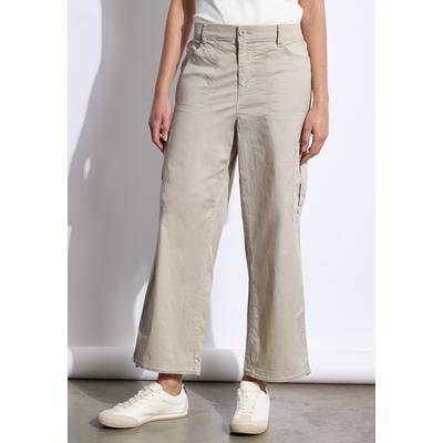 Paperbag-Hose STREET ONE STUDIO, Damen, Gr. 46, Länge 28, beige (moonstone sand), Web, 98% Baumwolle, 2% Elasthan, unifarben, comfort fit knöchelfrei, Hosen Paperbag-Hose, High Waist