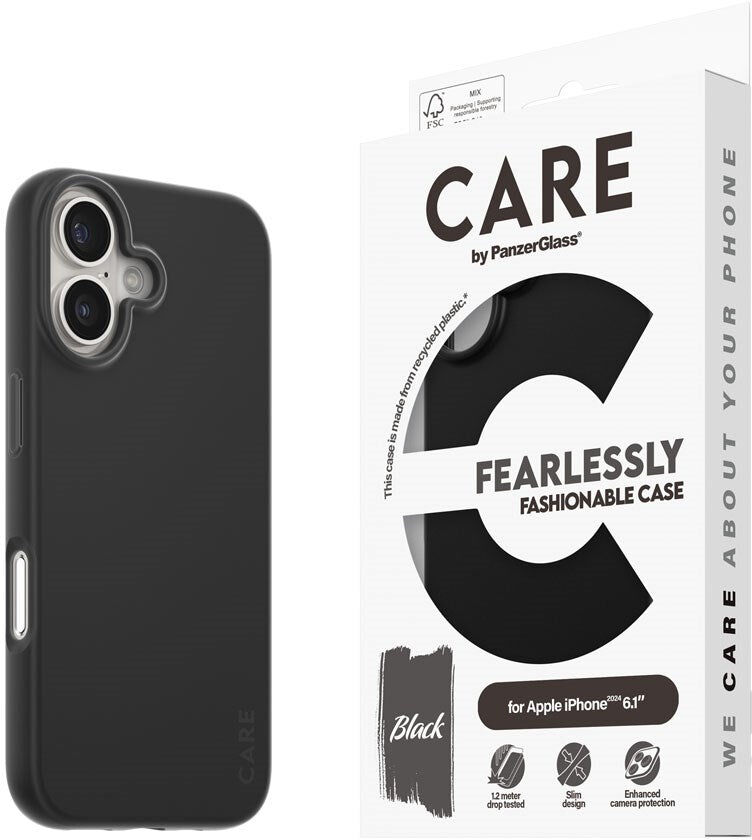CARE by PanzerGlass iPhone 16 FASHION Fearlessly Fashionable Cover - Black