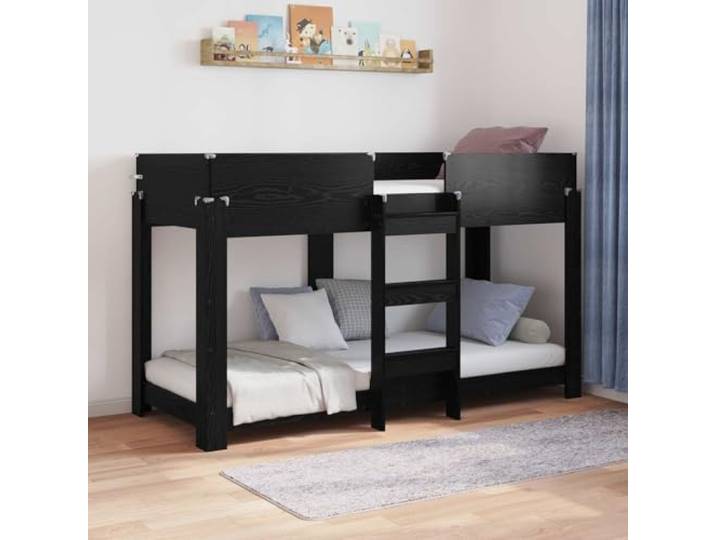 RJPLMFV Etagenbett für Kinder, Eiche, Schwarz, 75 x 190 cm Robustes Ingenieurholz, 2 Liegeplätze, inklusive Lattenrost, modernes Design für den Innenbereich