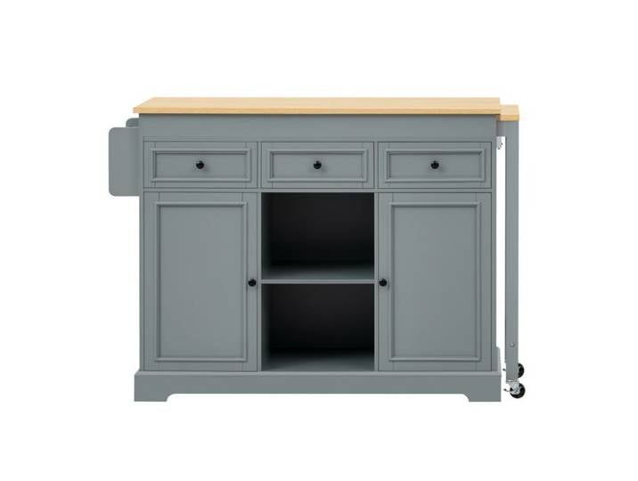 Îlot central mobile sur roulettes – plan de travail extensible – gris – MDF