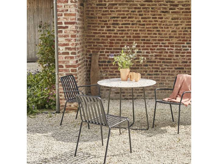 Runder Gartentisch Elio brown aus Premium-Terrazzo und Metall - Braun