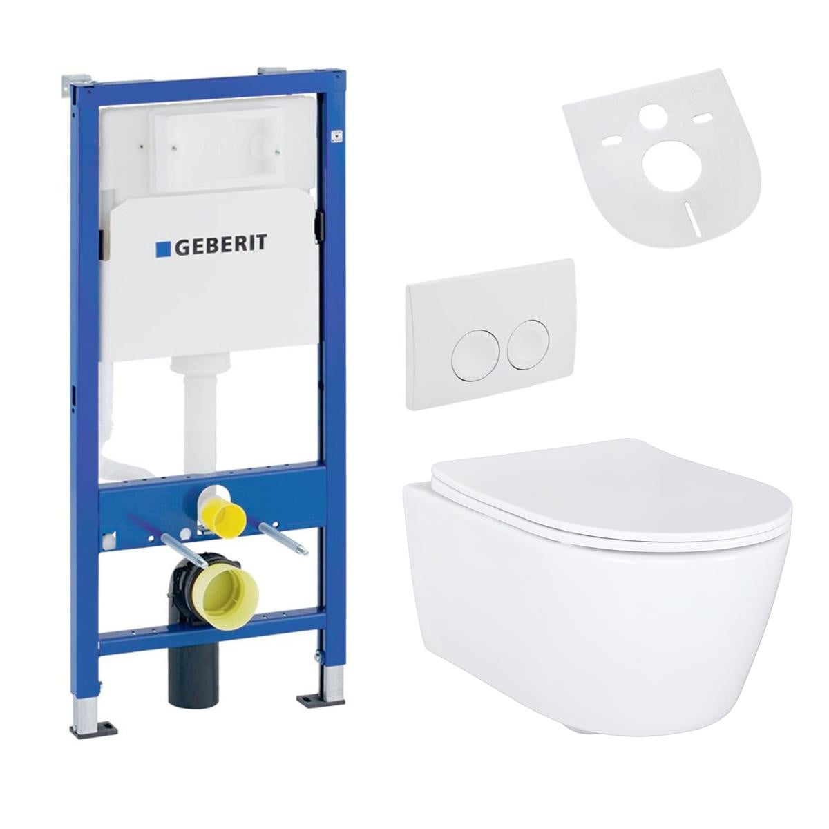 Belvit Wc-set wit met keramisch hangtoilet en soft-close toiletbril, geschikt voor Geberit UP100 inbouwreservoir