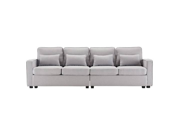 Flieks Sofa 4-Sitzer Leinenstoff Armlehnentaschen & 4 Kissen Modern Grau, Holz, 71x27.5x55.5 cm, Wohnzimmer, Sofas & Couches, Sofas, 3-Sitzer Sofas