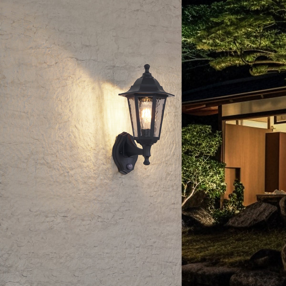 Qazqa Buiten wandlamp zwart met bewegingssensor en IP44 bescherming