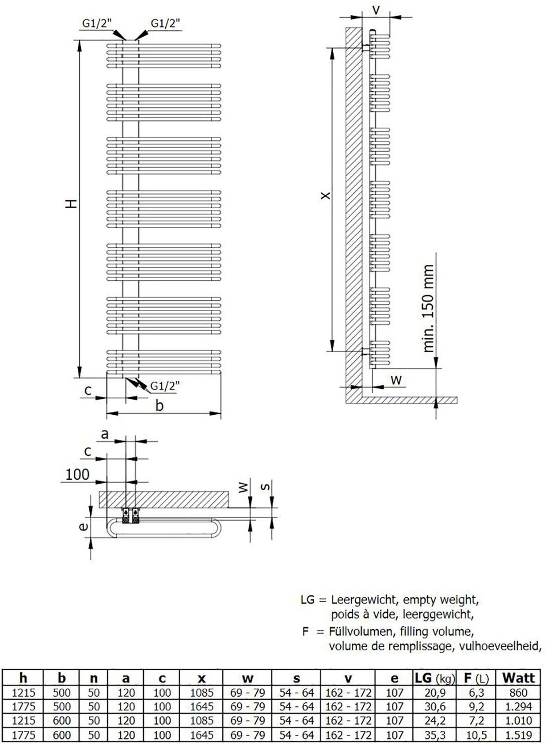 HSK Badheizkörper Premium 50 x 177,5 cm Mittelanschluss versetzt, Heizung, 8565178-57, anthrazit
