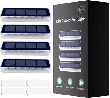 Inspire Curations IP68 Solar LED Step Light Anti Theft Outdoor Stair And Deck Lamp 4 Pack Blue