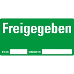 Aufkleber I Etikett Freigegeben, beschriftbar, grün, Haftpapier, ablösbar, 148x74mm, 500/Rolle