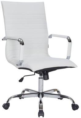 LeisureMod Harris Modern High-Back Leather Executive Office Desk Chair with Stainless Steel Frame, Adjustable Height, Tilt Lock, & Swivel