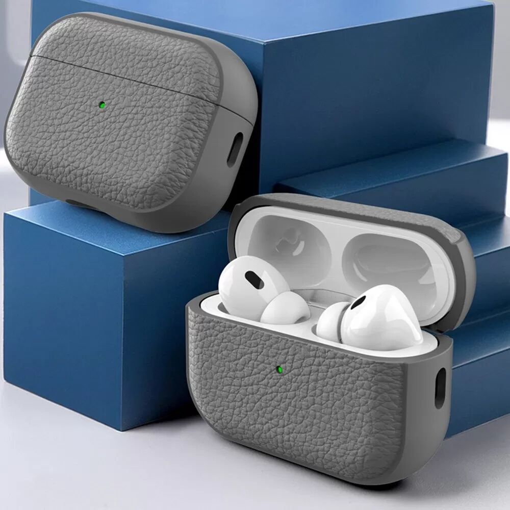 INF TPU Schutzhülle kompatibel mit AirPods 1/2 - Ledertextur, Stoßfest Grau