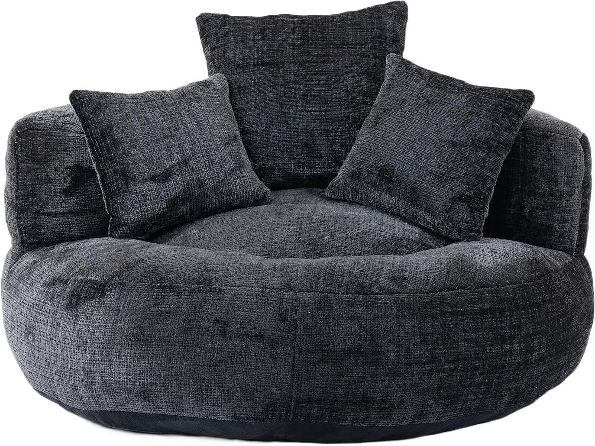 Zwarte ergonomische zitzak stoel met rugleuning - 108 cm