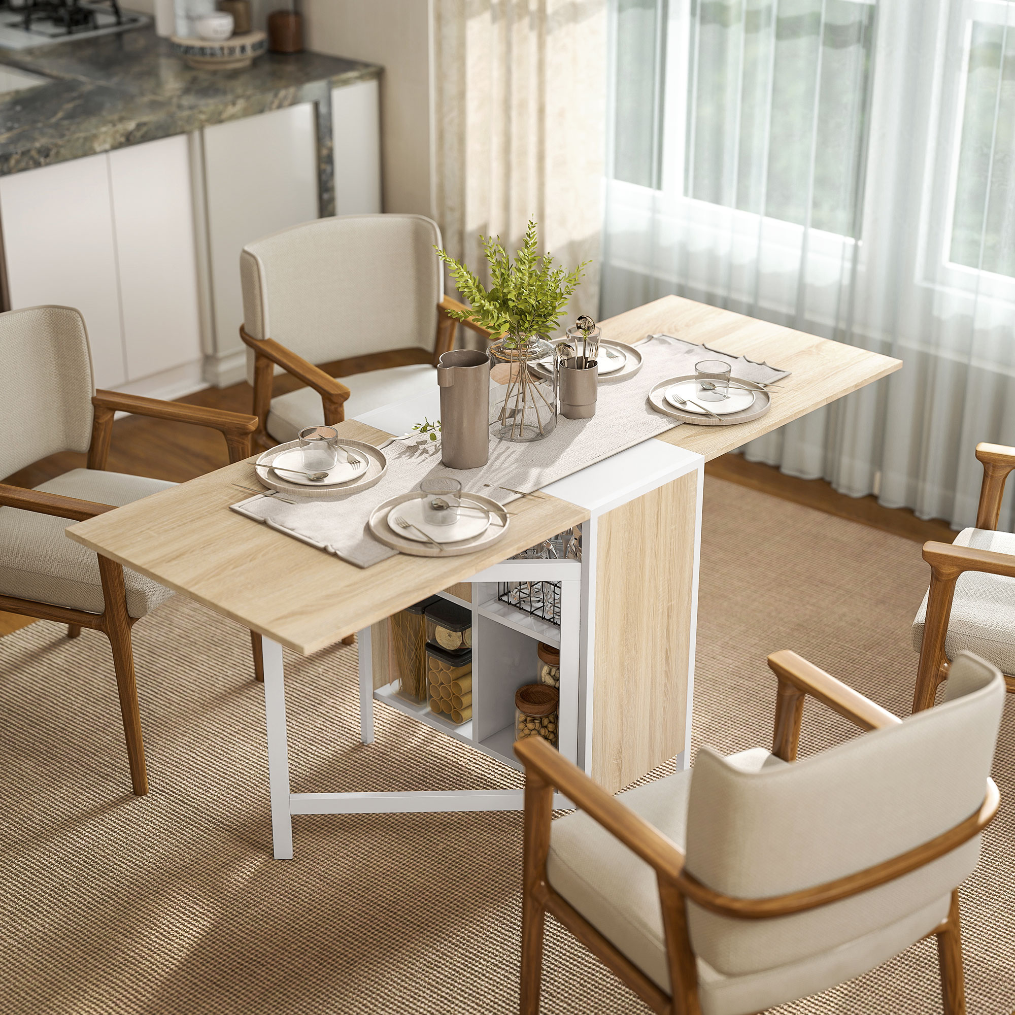 Homcom Tavolo Pieghevole, Scrivania a Scomparsa Rovere  bianco 169 × 62 × 75cm
