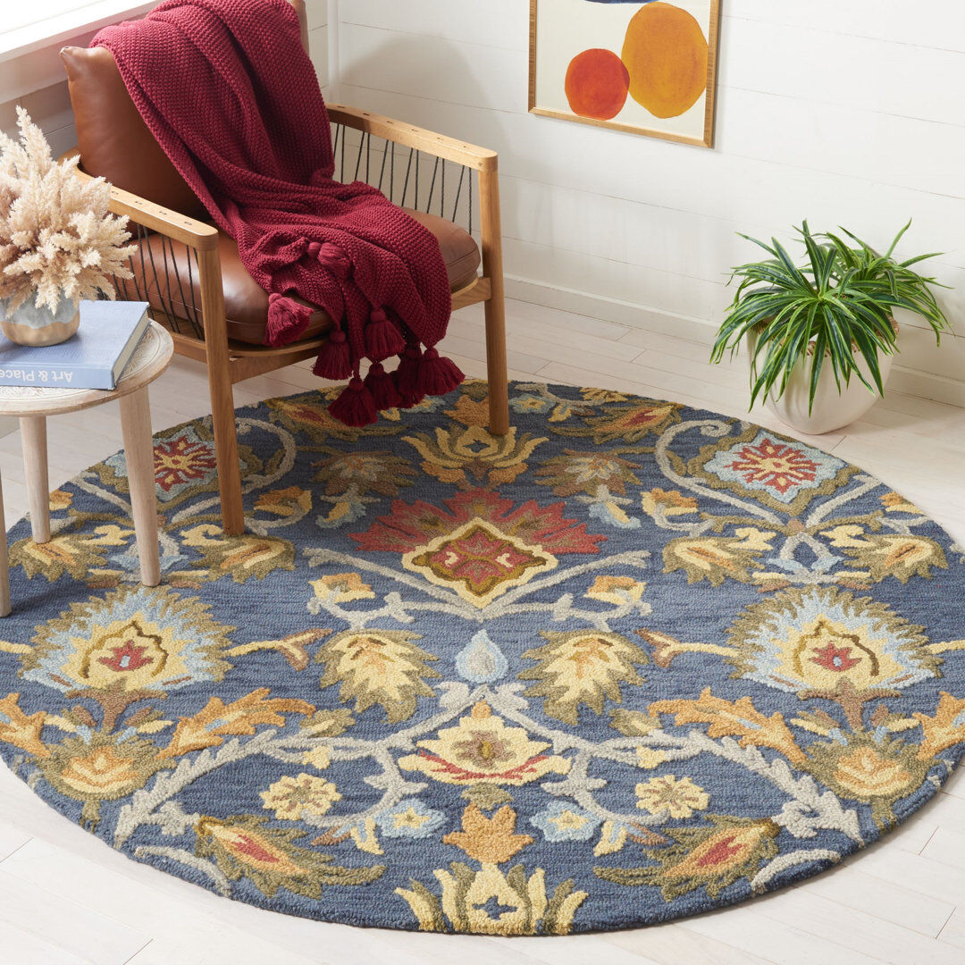 Blue Elephant Tansy Hand Tufted Wool Rug Blue/Brown Round 122 cm