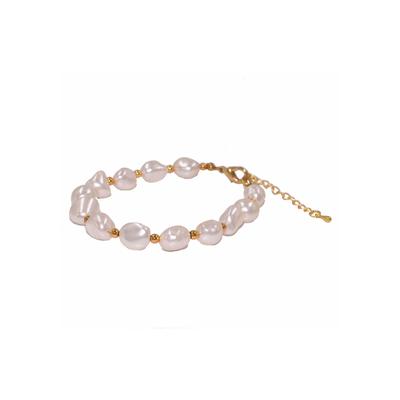 Armband FIRETTI "Schmuck Geschenk Armschmuck Armkette Nuggets", gold (gelbgoldfarben, weiß), Armbänder, Damen, 22cm, Messing, Armband, Made in Germany - mit Perlmutt