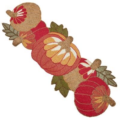 Saro Lifestyle Glass Beads Table Runner With Pumpkin Design