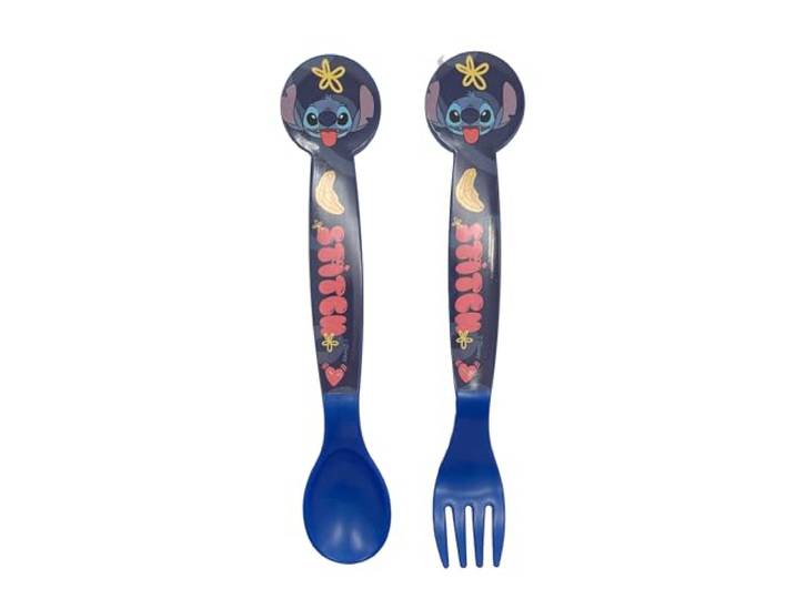 Stor Set van twee plastic Disney Stitch bestekken voor kinderen, BPA-vrij, wasbaar en herbruikbaar, niet geschikt voor magnetrons en vaatwassers