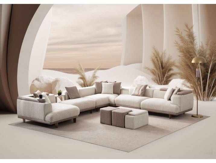 Xlmoebel Ecksofa Stilvolles Beige Designer Polstersofa für das Wohnzimmer, Ecksofa 6 Teile, Made in Europa