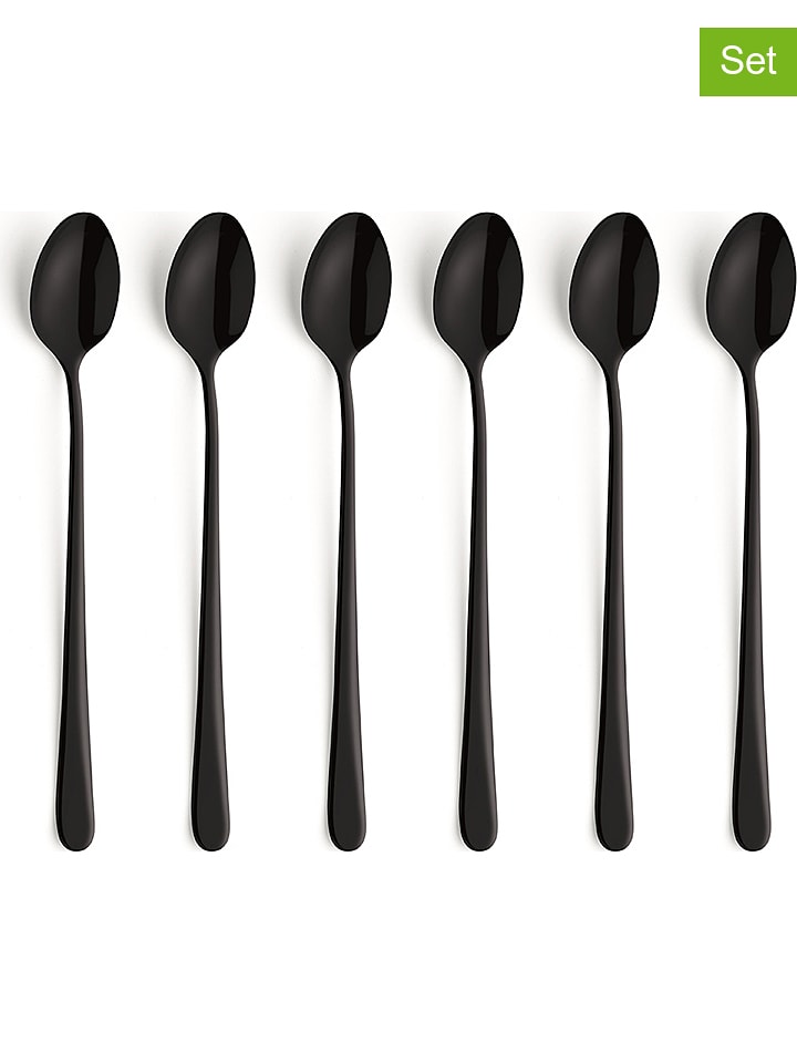Amefa 6er-Set: Polierte Latte Macchiato-Löffel "Austin" in Schwarz - (L)20 cm - onesize