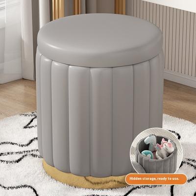 Combo Retail Shop Makeup Stool, Bedroom Multi Functional Storage Vanity Stool, Cream Style Nail Circular Low Stool With Storage grey Leather