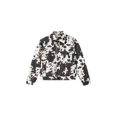 Jeansjacke ANOTHER COTTON LAB "Another Cotton Lab Another Vegan Cow Jacket", Damen, Gr. L, bunt (desert braun), 100% Baumwolle, normal, amerikanischer Ausschnitt, Jacken Jeansjacke