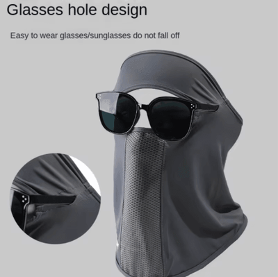 Inspire Picks Facial Gini Summer Sports Ear Cord Scarves Mask Neck Protection Anti UV Ice Silk Sunscreen Mask Face Veil With Eyeglass light Gray