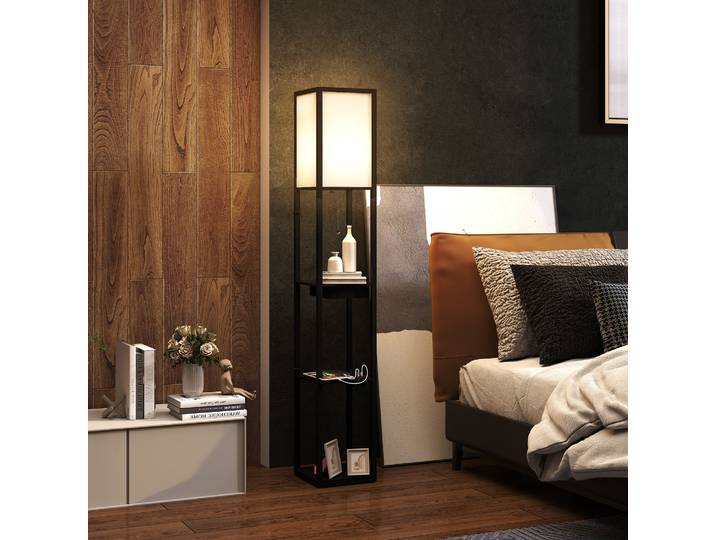 HOMCOM Lampadaire LED Moderne avec Étagères et Port USB Noir