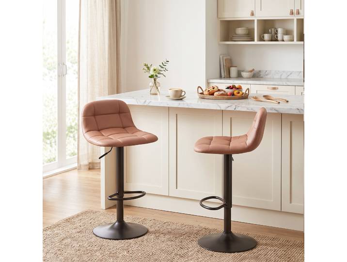 HOMCOM Tabourets Bar Cuir PU Pivotant Réglable Rétro 2pcs Marron