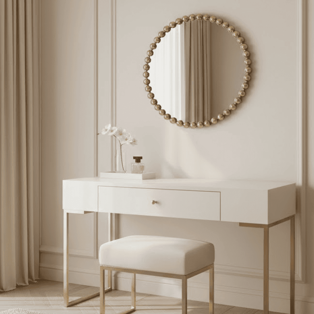 Allure Gold Round Beaded Wall Mirror