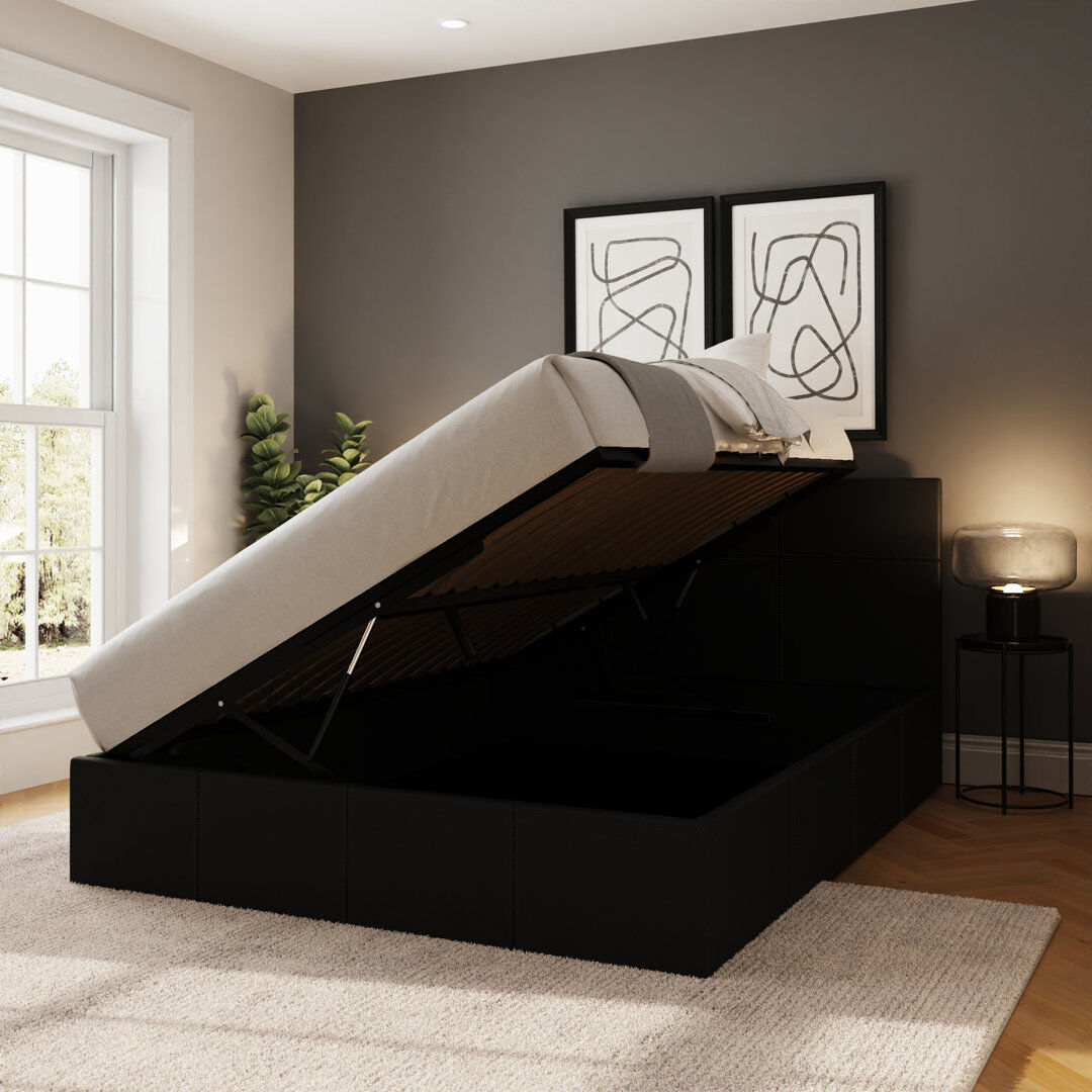 Zipcode Design Basso Upholstered Lift Up Storage Ottoman Bed Black Double (4'6)
