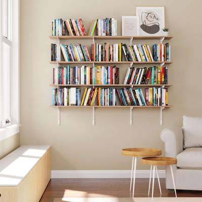 "Wallniture Turin 60"" Floating Shelves, Wall Bookshelf, Wood Shelf with Adjustable Brackets, Farmhouse, Tier & Finish Options"
